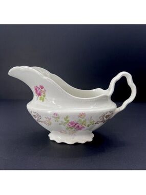 Antique 1900s Homer Laughlin The Angelus Rose Pattern Scalloped Gravy Sauce Boat